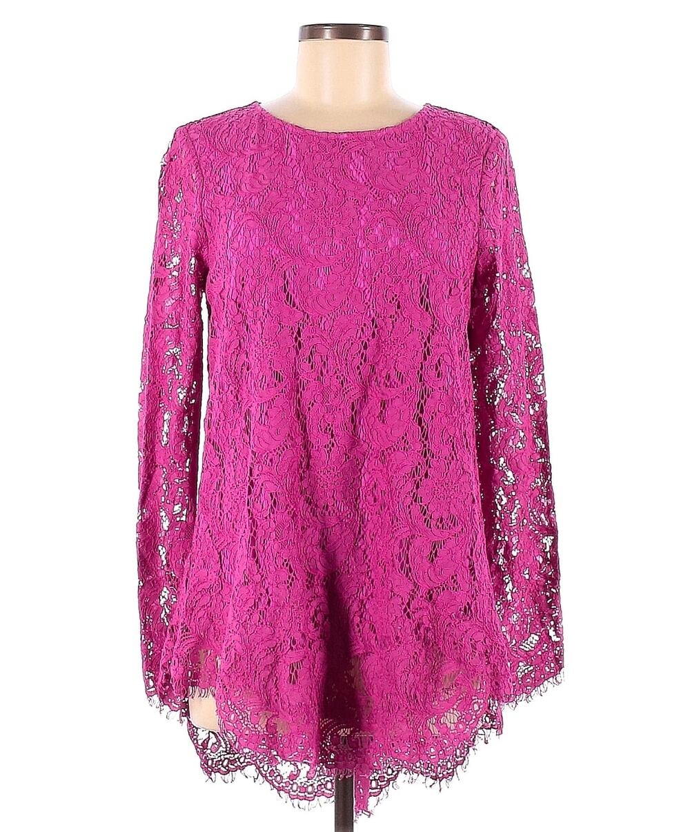 Adam Lippes Collective Magenta Pink Lace Long Sleeve Tunic Top | Women's 8